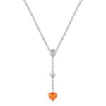Heart Shaped Orange Sapphire and Round Diamond Y-Shaped Necklace in Sterling Silver (18 in.)