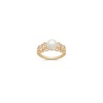 Vintage 7.5mm Cultured Akoya Pearl and Diamond Ring