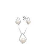 Teardrop Freshwater Pearl Pendant and Earring Set in Sterling Silver (18 in.)