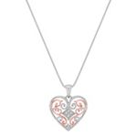 Princess Cut Diamond Heart Pendant in 14k Rose Gold and Sterling Silver (18 in.)