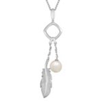 8.5mm Cultured Freshwater Pearl and Sterling Silver Feather Pendant (24 in.)