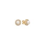 5.5mm Cultured Freshwater Pearl and Round Diamond Earrings