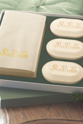 Carved Monogram Soap & Guest Towel Set - White