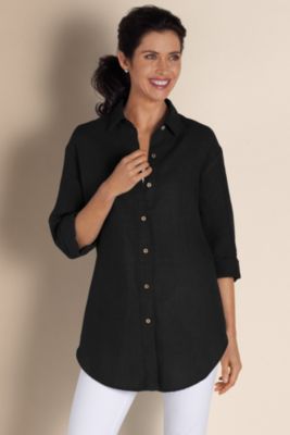 Women's Plus Size Oversized Fit Outer Banks Linen Shirt - Black