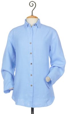 Women's Plus Size Oversized Fit Outer Banks Linen Shirt - Blue