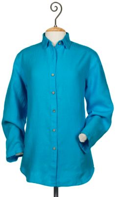 Women's Plus Size Oversized Fit Outer Banks Linen Shirt - Blue