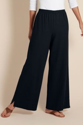 Women's Plus Size Relaxed Fit Wide Leg Beachy Cotton Gauze Pant - Black