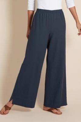 Women's Plus Size Relaxed Fit Wide Leg Beachy Cotton Gauze Pant - Blue