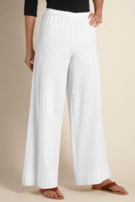 Women's Plus Size Relaxed Fit Wide Leg Beachy Cotton Gauze Pant - White