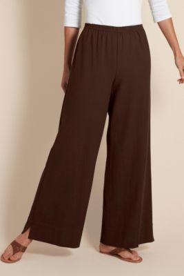 Women's Plus Size Relaxed Fit Wide Leg Beachy Cotton Gauze Pant - Brown