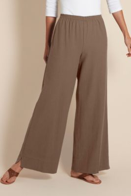 Plus Size Clothing, Plus Size Womens Clothing Women's Plus Size Relaxed Fit Wide Leg Beachy Cotton Gauze Pant - Brown plus size jeans slacks pants