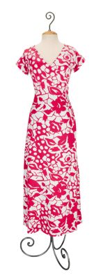 Women's Petite Long Cotton Floral Print Shapely Surplice A-Line 