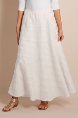 Women's Tall Long Cotton Lined Tiered Linen Arielle Skirt - White