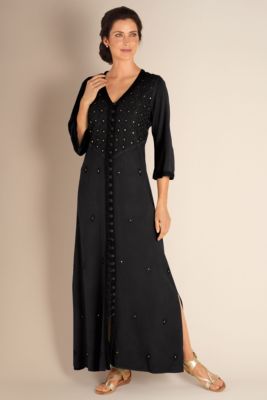 Women's Plus Size Sueded Rayon Embroidered Sandwashed Dress - Black