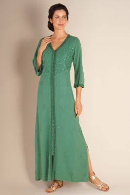 Women's Plus Size Sueded Rayon Embroidered Sandwashed Dress - Gr