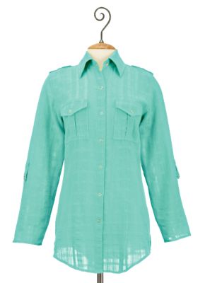 Women's Plus Size Long Sleeve Zanzibar Cotton Gauze Shirt - Blue