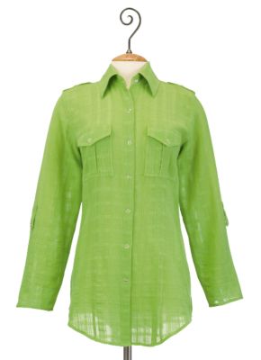 Women's Plus Size Long Sleeve Zanzibar Cotton Gauze Shirt - Green
