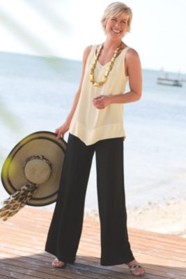 Petite Wide Leg Sandwashed Pant
