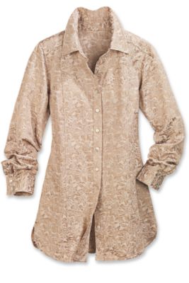 Women's Golden Silk Jacquard Shirt