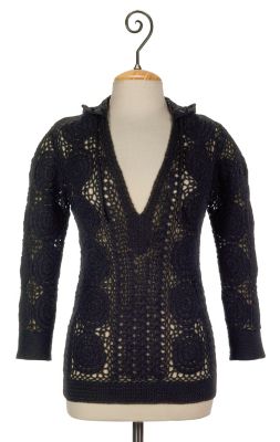 Womens Crochet Hoodie - Black