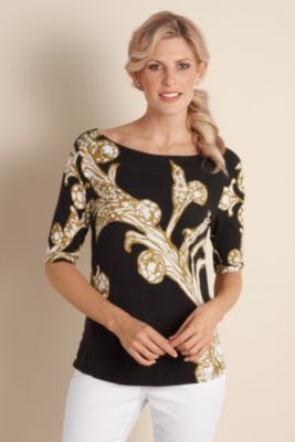 Women's Acanthus Top  - BLACK/GOLD