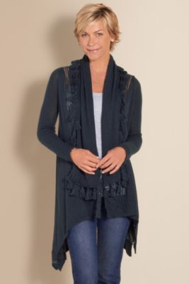 On The Fringe Cozy  - NAVY HEATHER