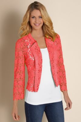 Celine Crochet Cardi  - SUNSET CORAL