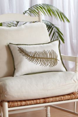 Embroidered Fern Silk Pillow