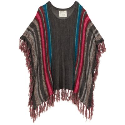 Women's World's Apart Poncho Sweater - Black Patterned