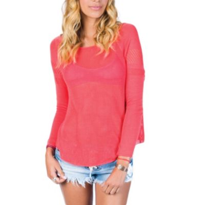 Women's Sunny Sides Open Knit Sweater - Coral