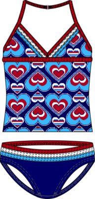 Girls' Americana Two-Piece Tankini Swimsuit - Blue Patterned