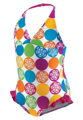 Girls' Jenna One-Piece Halter with Ruffle Leg Swimsuit - Print