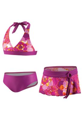 Girls' Tye Dye Flower Bikini with Skirt Two-Piece Swimsuit - Pink
