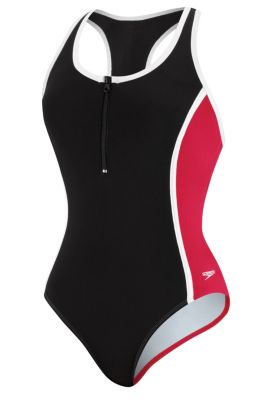 Women's Colorblocked Zip Front 1 Piece - Black