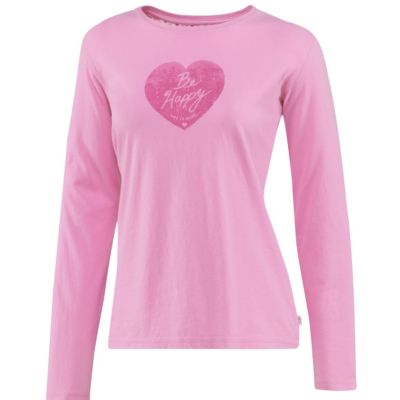 Women's Stamp Be Happy Creamy Long Sleeve Tee - Pink