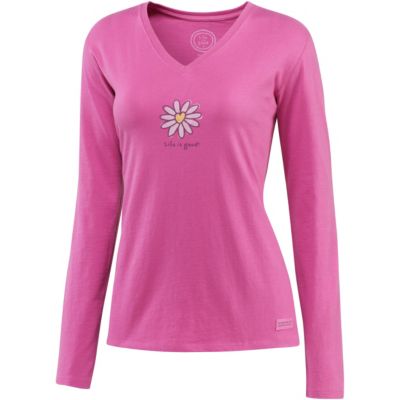 Women's Daisy Heart V-neck Long Sleeve Tee - Pink