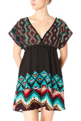 Women's Peyote Dress - Black Patterned