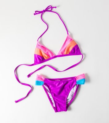 Girl's Colorblock Fix Tri Swimsuit - Purple Patterned