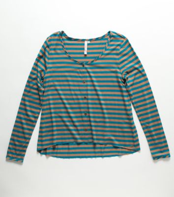 Girls' Sahara Stripe LS Top - Blue Patterned