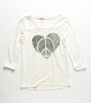 Girls' Shanti Heart 3/4 Slv Tee - Ivory/Bone