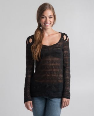 Women's Lacey Long Sleeve Top - Black