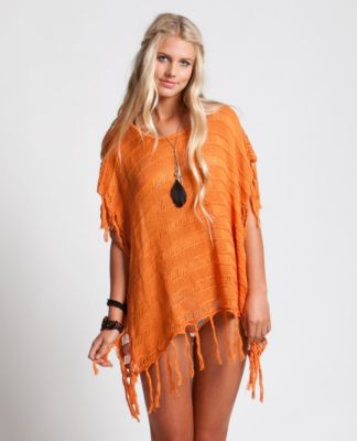 Women's Thunderbird Fringe Knit Tunic - Orange