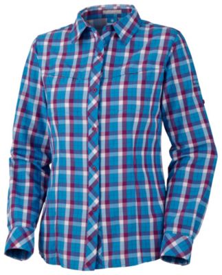 Women's Insect Blocker Plaid Long Sleeve Shirt - Blue Patterned