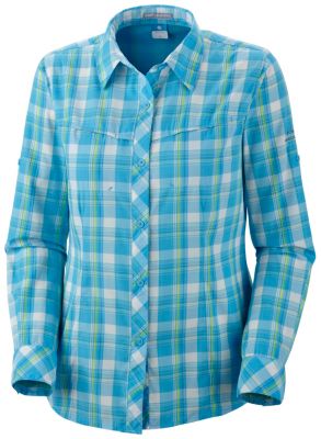 Women's Insect Blocker Plaid Long Sleeve Shirt - Blue Patterned