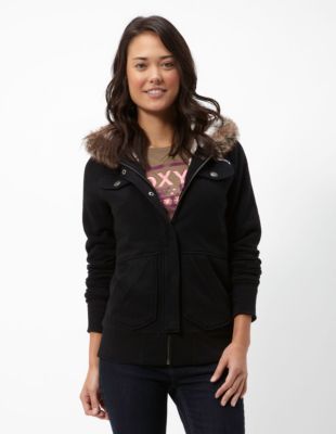 Women's Breaktime Sherpa Fur Hood Jacket - Black