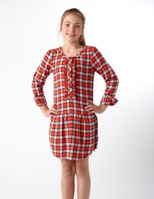 Girls' Over & Over Plaid Dress - Red Patterned