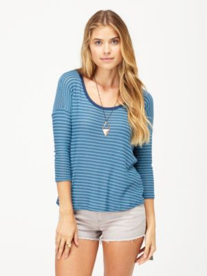 Women's Glass Lake Stripe Long Sleeve Top - Blue Patterned