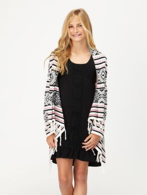 Girls' Toboggan Instarsia Cardigan - White Patterned