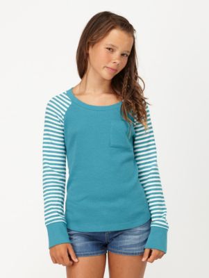 Girls' Cocoa Stripe Long Sleeve Thermal Top - Blue Patterned
