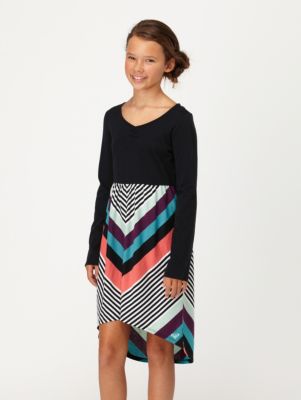 Girls' Winter Berry Long Sleeve Stripe Dress - Pattern